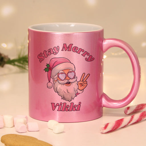 Personalised Stay Merry Santa Pink Mug - The Gift Cabin UK