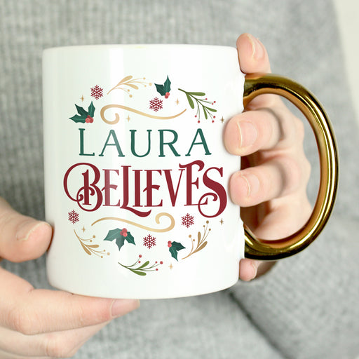 Personalised Believes In Christmas Gold Handled Mug - The Gift Cabin UK