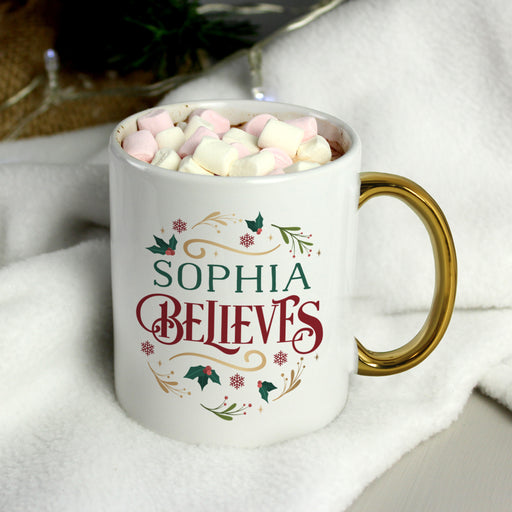 Personalised Believes In Christmas Gold Handled Mug - The Gift Cabin UK