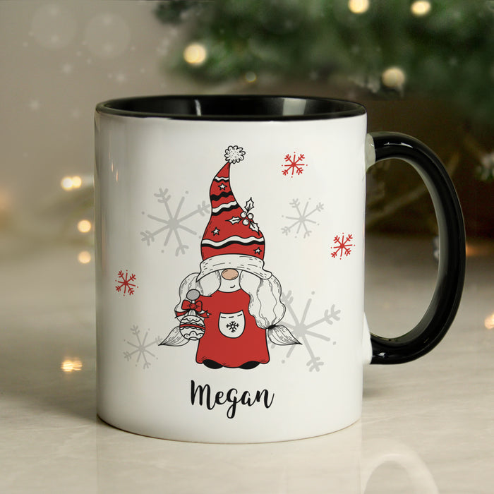 Personalised Gonk Family Black Handled Christmas Mug - Female - The Gift Cabin UK