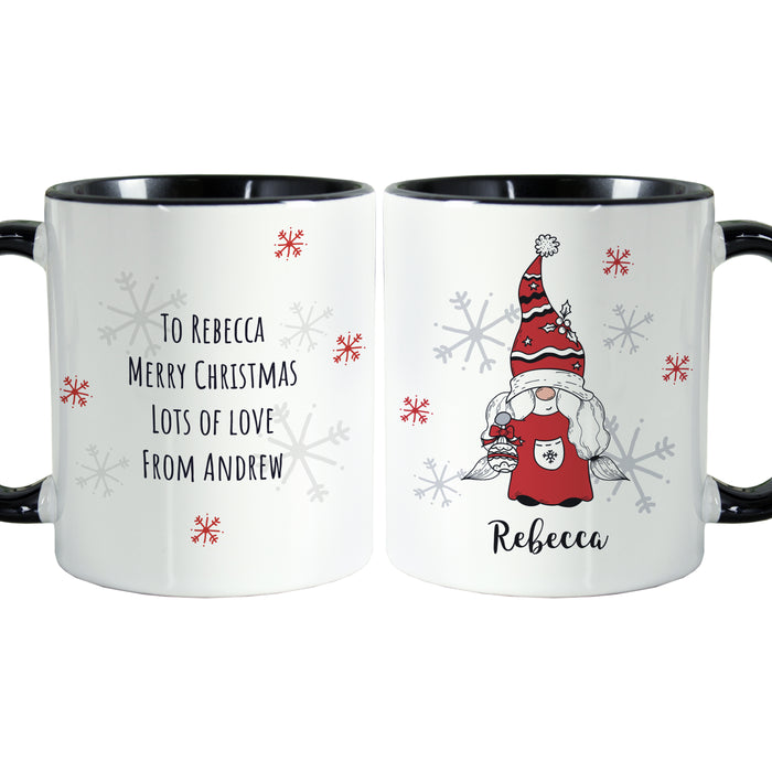 Personalised Gonk Family Black Handled Christmas Mug - Female - The Gift Cabin UK