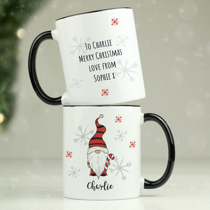 Personalised Gonk Family Black Handled Christmas Mug - Boy - The Gift Cabin UK