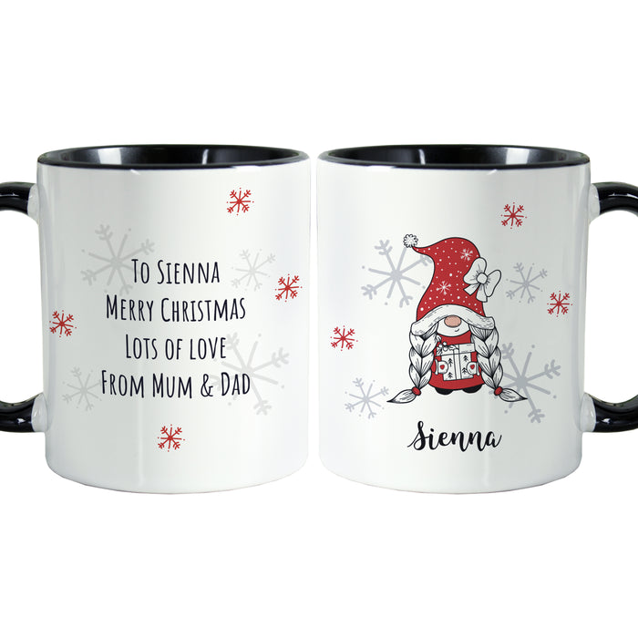 Personalised Gonk Family Black Handled Christmas Mug - Girl - The Gift Cabin UK