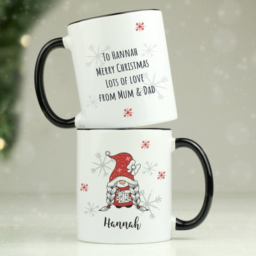 Personalised Gonk Family Black Handled Christmas Mug - Girl - The Gift Cabin UK