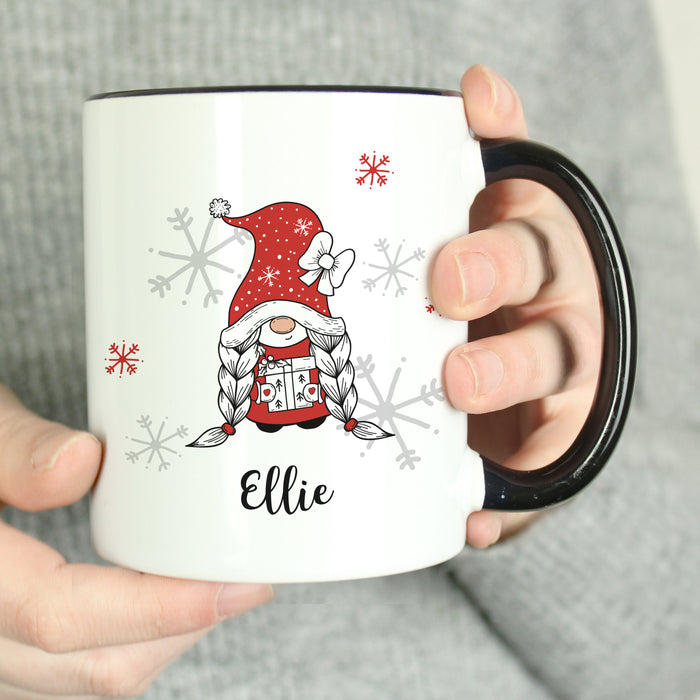 Personalised Gonk Family Black Handled Christmas Mug - Girl - The Gift Cabin UK