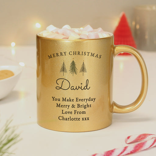 Personalised Christmas Tree Gold Glitter Mug - The Gift Cabin UK