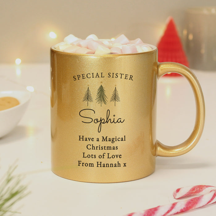 Personalised Christmas Tree Gold Glitter Mug - The Gift Cabin UK