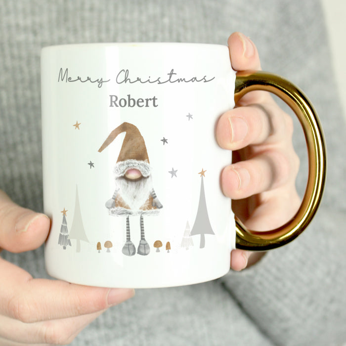 Personalised Christmas Gonk Gold Handed Mug - The Gift Cabin UK