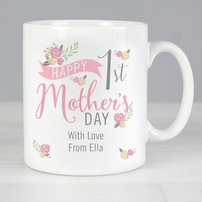 Personalised Floral Bouquet 1st Mothers Day Mug - The Gift Cabin UK