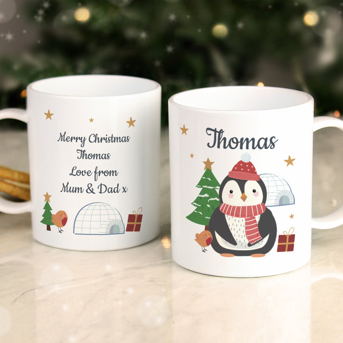 Personalised Christmas Penguin Plastic Mug - The Gift Cabin UK