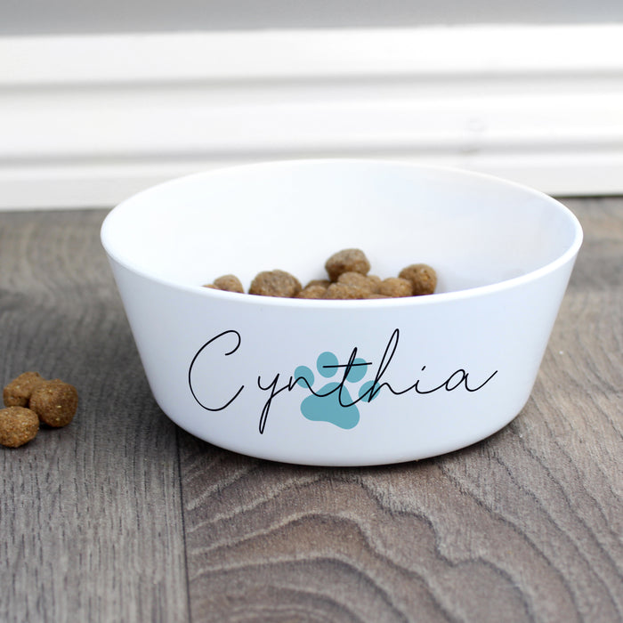 Personalised Blue Pawprint Plastic Cat Bowl - The Gift Cabin UK