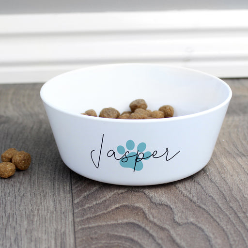 Personalised Blue Pawprint Plastic Cat Bowl - The Gift Cabin UK