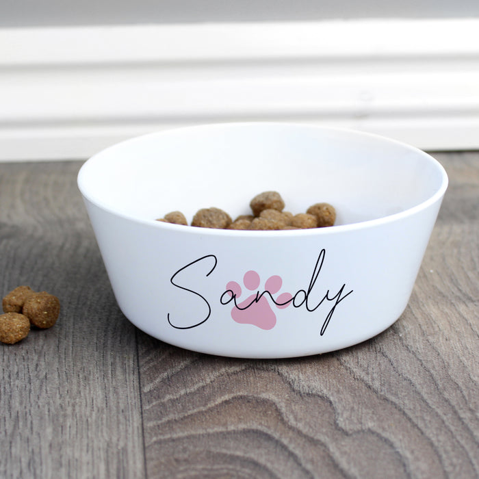 Personalised Pink Paw Print Plastic Cat Bowl - The Gift Cabin UK