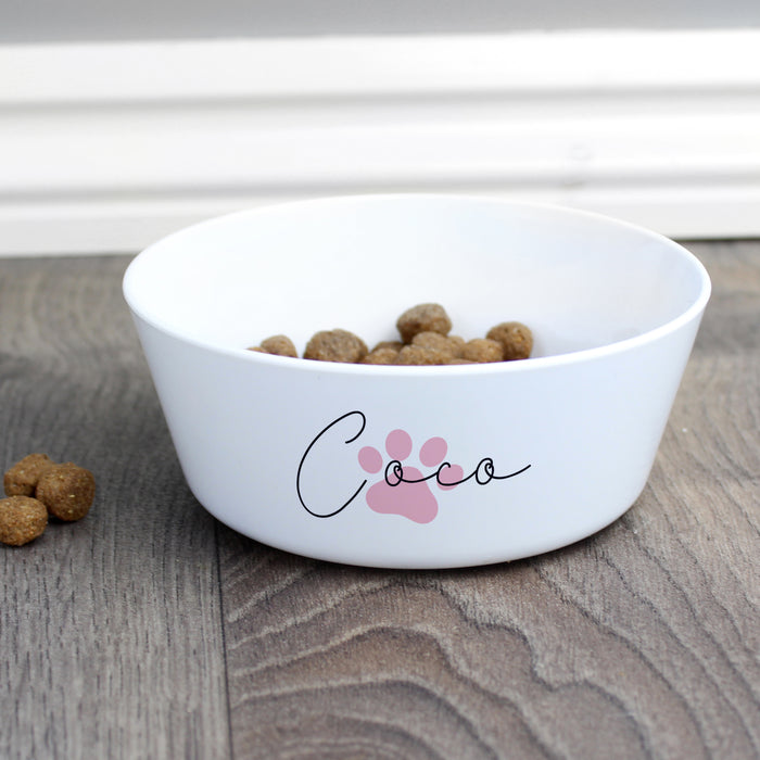 Personalised Pink Paw Print Plastic Cat Bowl - The Gift Cabin UK