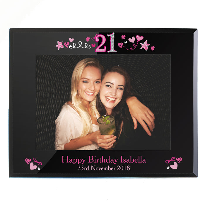 Personalised 21st Birthday Black Glass 5x7 Photo Frame