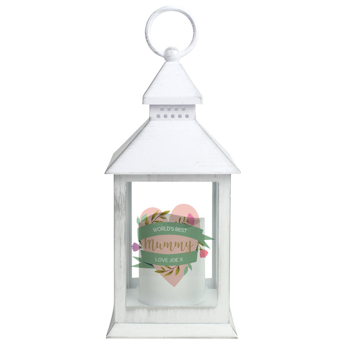 Personalised Floral Heart Mothers Day White Lantern