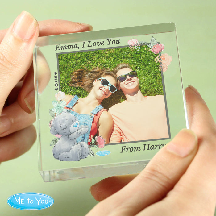 Personalised Me To You Floral Photo Upload Crystal Token - The Gift Cabin UK