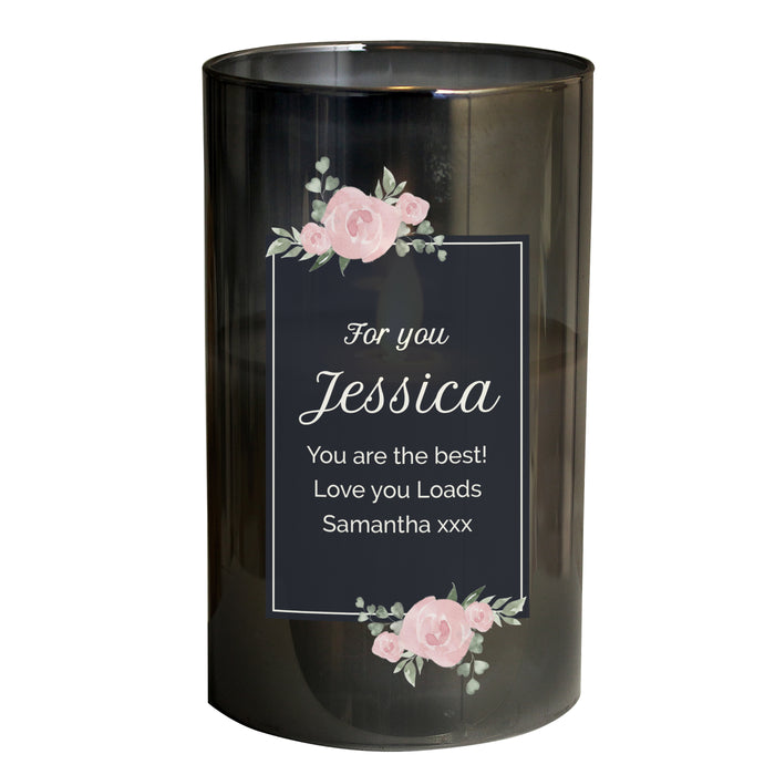 Personalised Floral Smoked Glass LED Candle