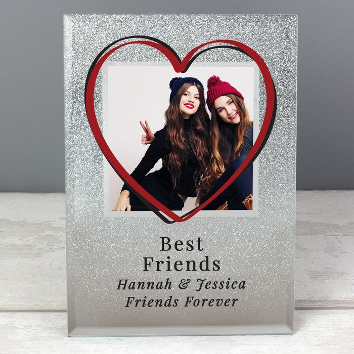 Personalised Heart 4x4 Glitter Glass Photo Frame