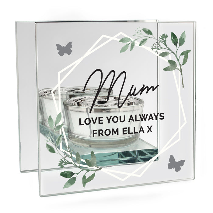 Personalised Botanical Mirrored Glass Tea Light Candle Holder