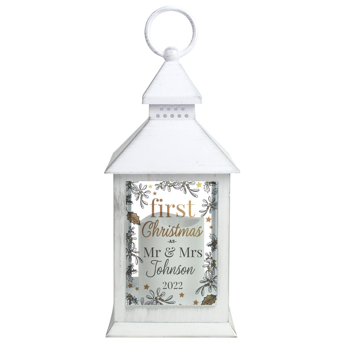 Personalised First Christmas White Lantern