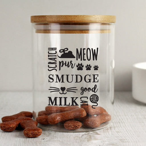 Personalised Glass Cat Treat jar with Bamboo Lid - The Gift Cabin UK