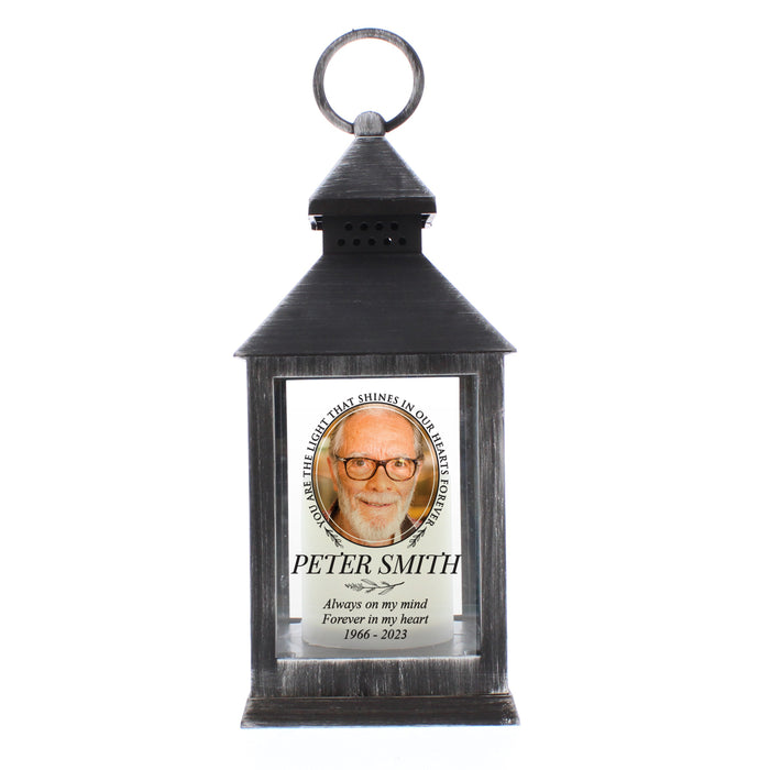 Personalised Light In Our Hearts Photo Upload Black Lantern