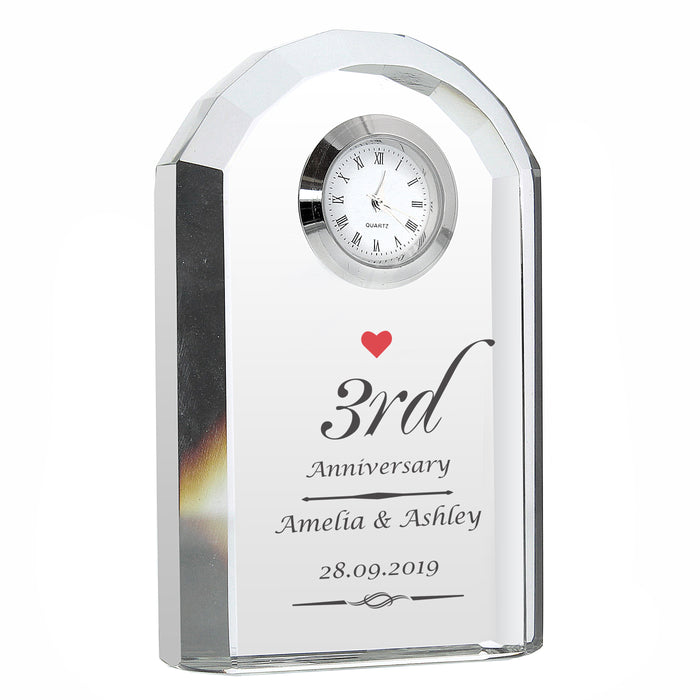 Personalised Heart Motif Crystal Clock