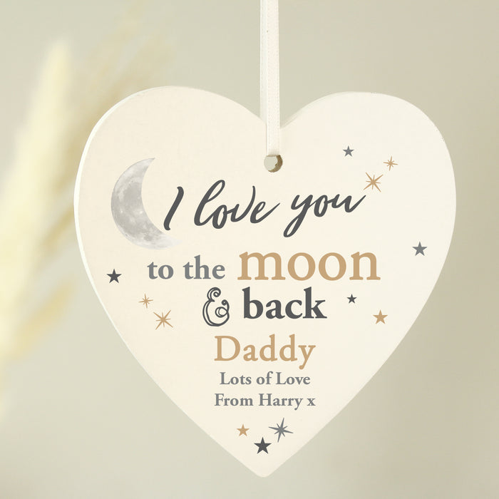 Personalised To the Moon and Back... Wooden Heart Decoration