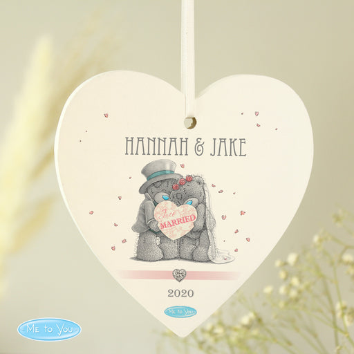 Personalised Me To You Wedding Couple Wooden Heart Decoration - The Gift Cabin UK