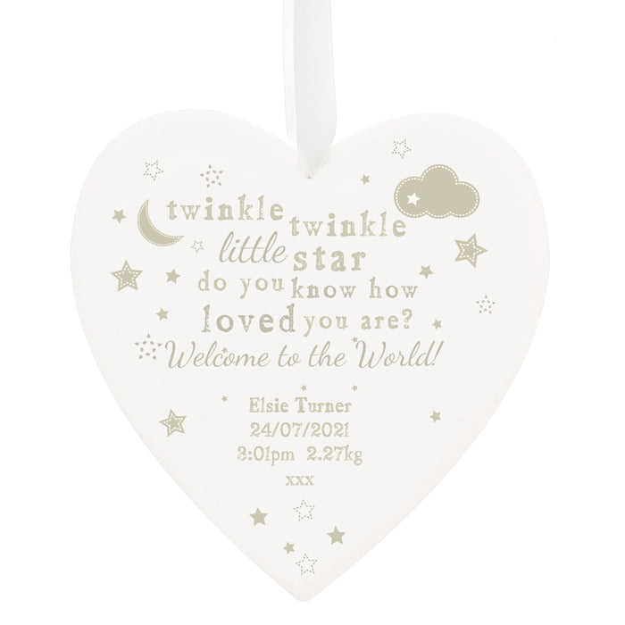 Personalised Twinkle Twinkle Large Wooden Heart Decoration