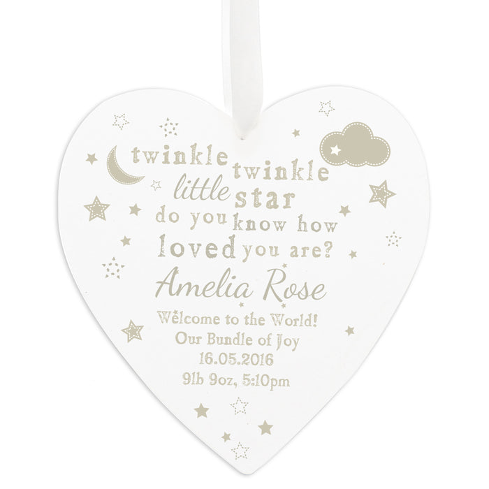 Personalised Twinkle Twinkle Large Wooden Heart Decoration