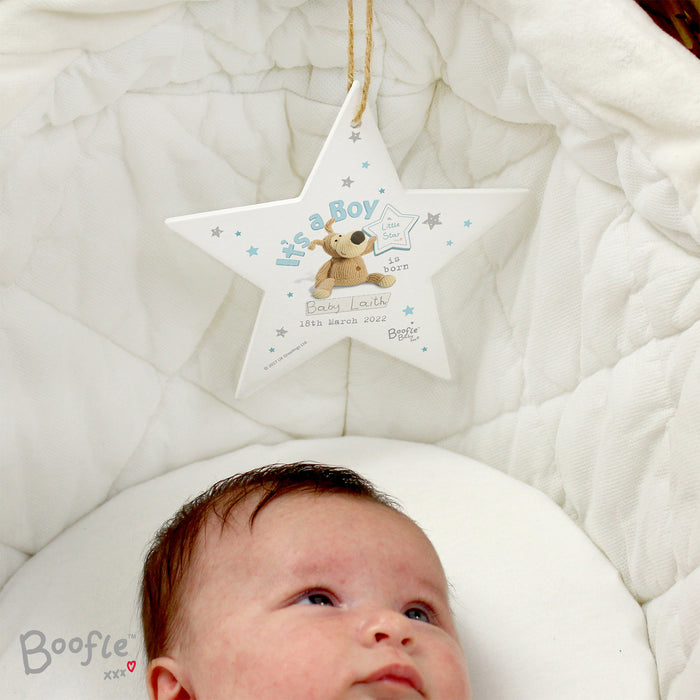 Personalised Boofle Its a Boy Wooden Star Decoration - The Gift Cabin UK