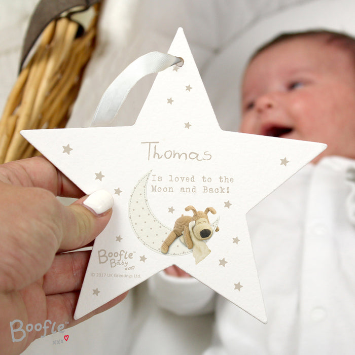 Personalised Boofle Baby Wooden Star Decoration - The Gift Cabin UK