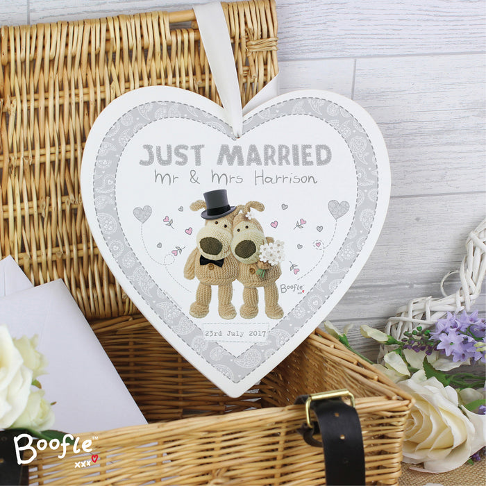 Personalised Boofle Wedding Large Wooden Heart Decoration - The Gift Cabin UK