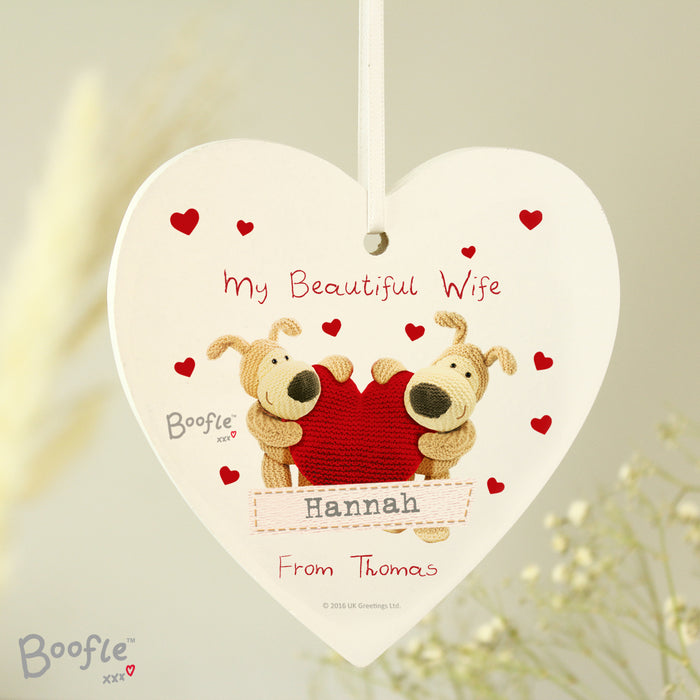 Personalised Boofle Shared Heart Wooden Heart Decoration - The Gift Cabin UK