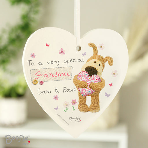 Personalised Boofle Flowers Wooden Heart Decoration - The Gift Cabin UK