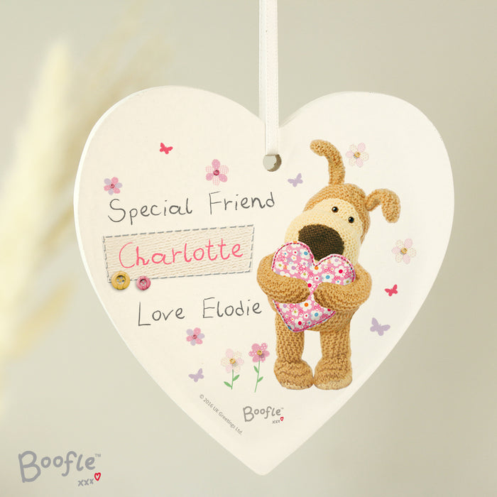 Personalised Boofle Flowers Wooden Heart Decoration - The Gift Cabin UK