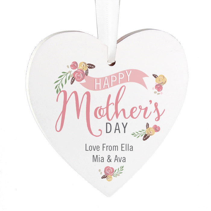 Personalised Floral Bouquet Mother's Day Wooden Heart Decoration