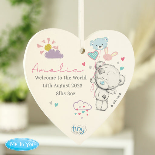 Personalised Tiny Tatty Teddy Pink Wooden Heart Decoration - The Gift Cabin UK