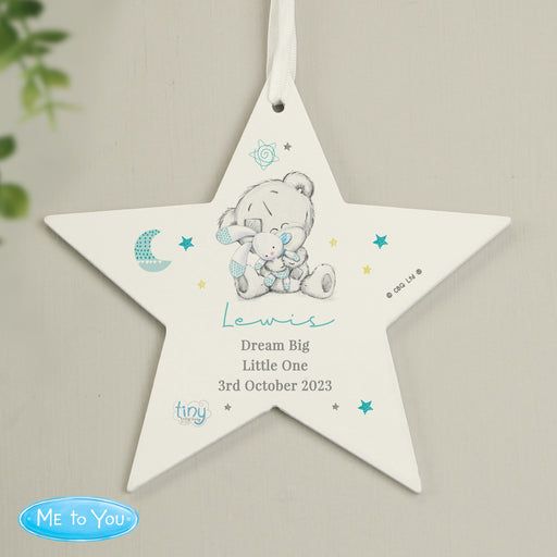 Personalised Tiny Tatty Teddy Blue Wooden Star Decoration - The Gift Cabin UK