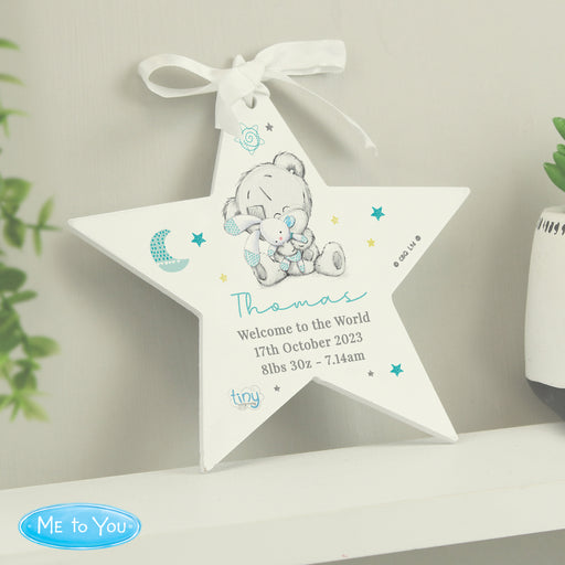 Personalised Tiny Tatty Teddy Blue Wooden Star Decoration - The Gift Cabin UK