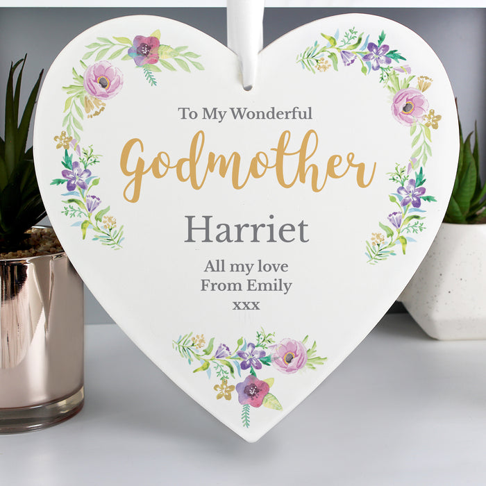 Personalised Any Role 'Floral Watercolour' Large Wooden Heart Decoration