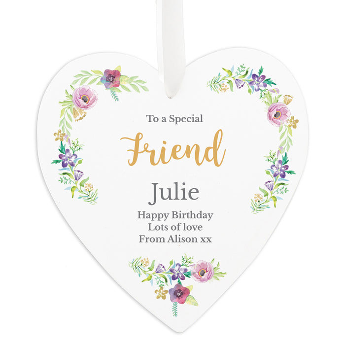 Personalised Any Role 'Floral Watercolour' Large Wooden Heart Decoration