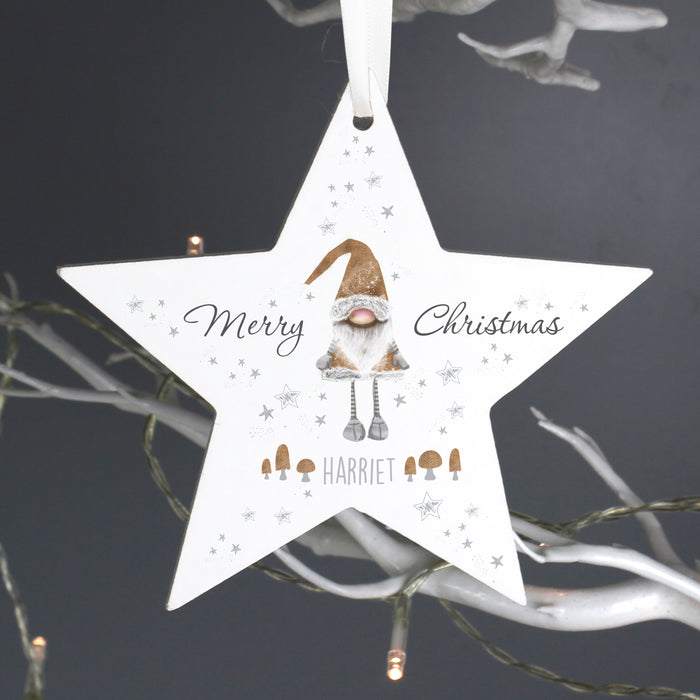 Personalised Christmas Gonk Wooden Star Decoration - The Gift Cabin UK