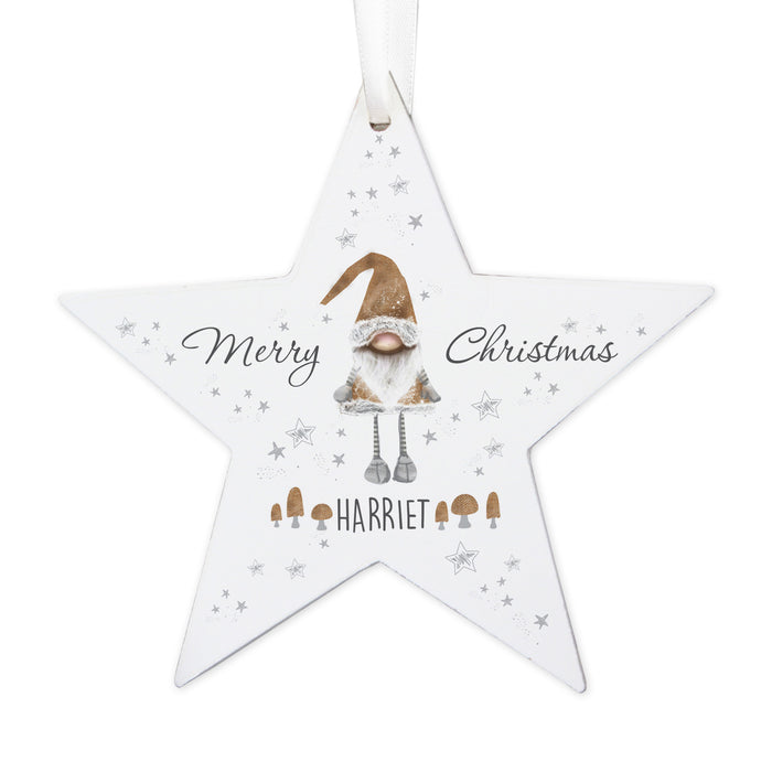 Personalised Christmas Gonk Wooden Star Decoration - The Gift Cabin UK