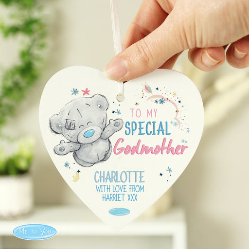 Personalised Me to You Godmother Wooden Heart Decoration - The Gift Cabin UK