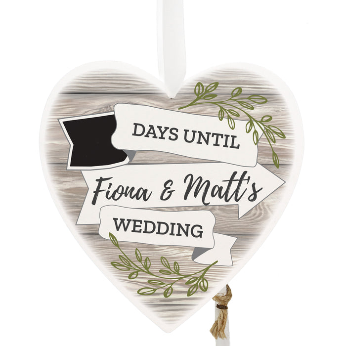 Personalised White Arrow Banner Chalk Countdown Wooden Heart Decoration