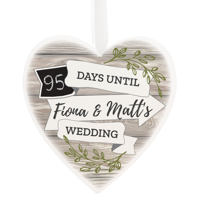 Personalised White Arrow Banner Chalk Countdown Wooden Heart Decoration