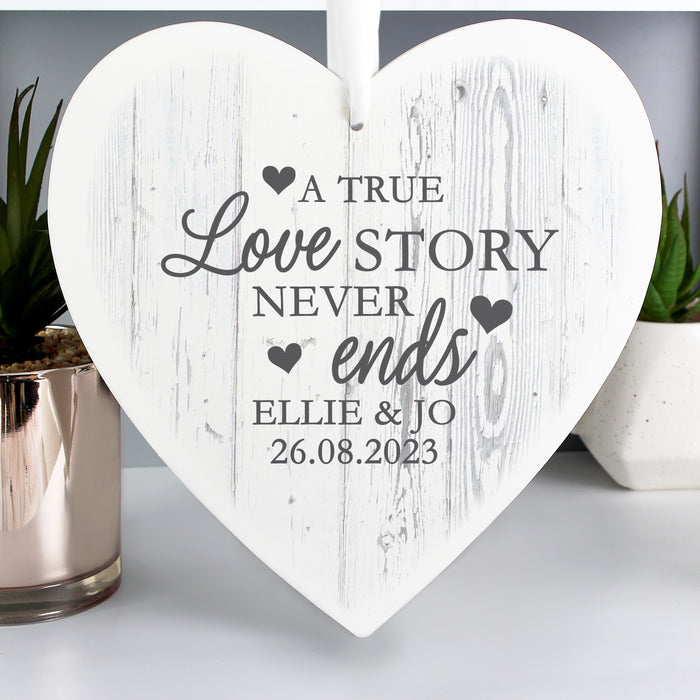 Personalised Love Story Large Wooden Heart Decoration